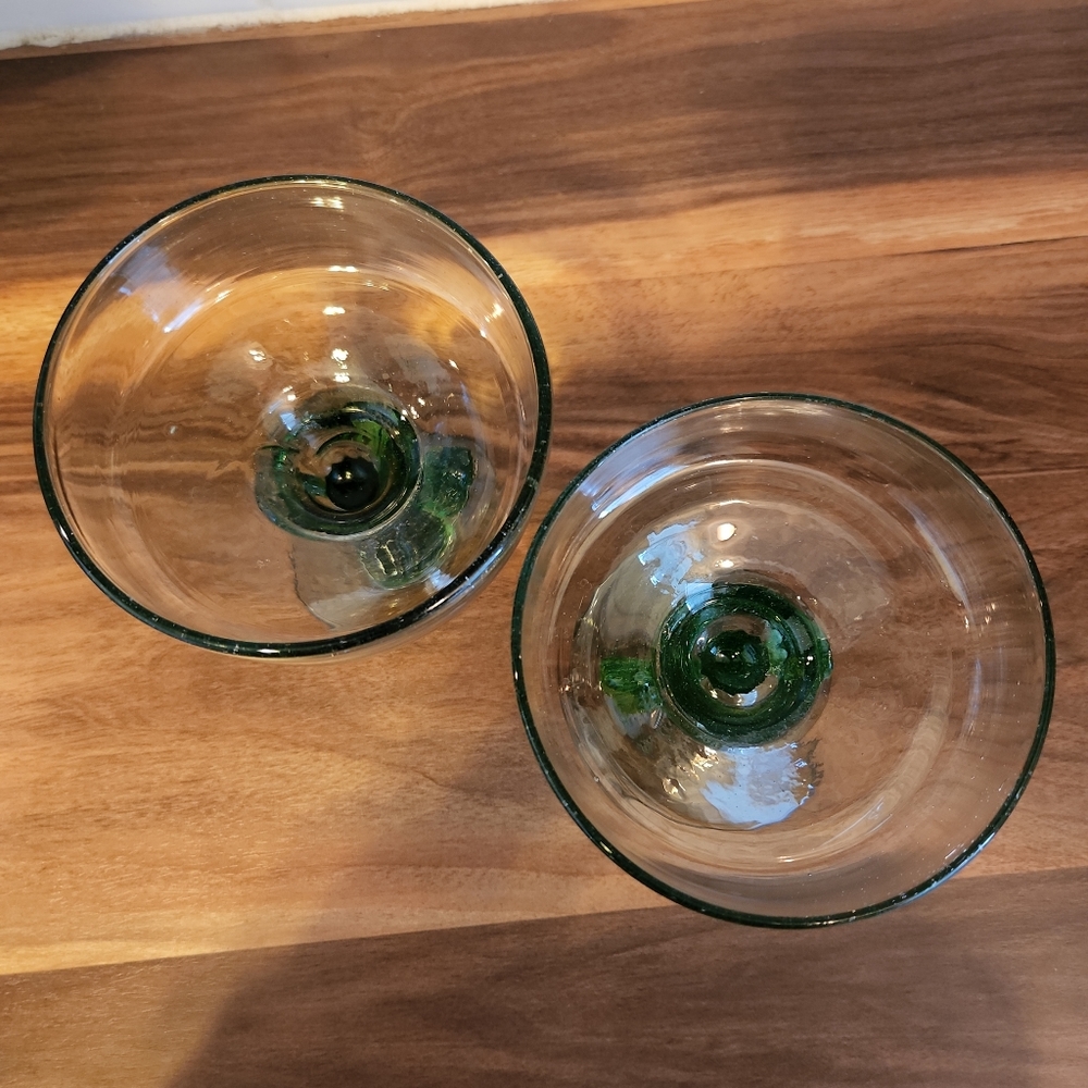 Set of 2 Mexican Hand Blown Glass MARGARITA GLASSES Cactus Stem - Picture 4 of 8